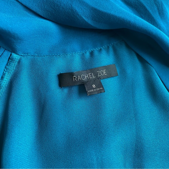 Rachel Zoe Mini Dress, Bow, 100% Silk, Flowy, Button-Down, Teal, Women’s (US M) - Picture 12 of 14